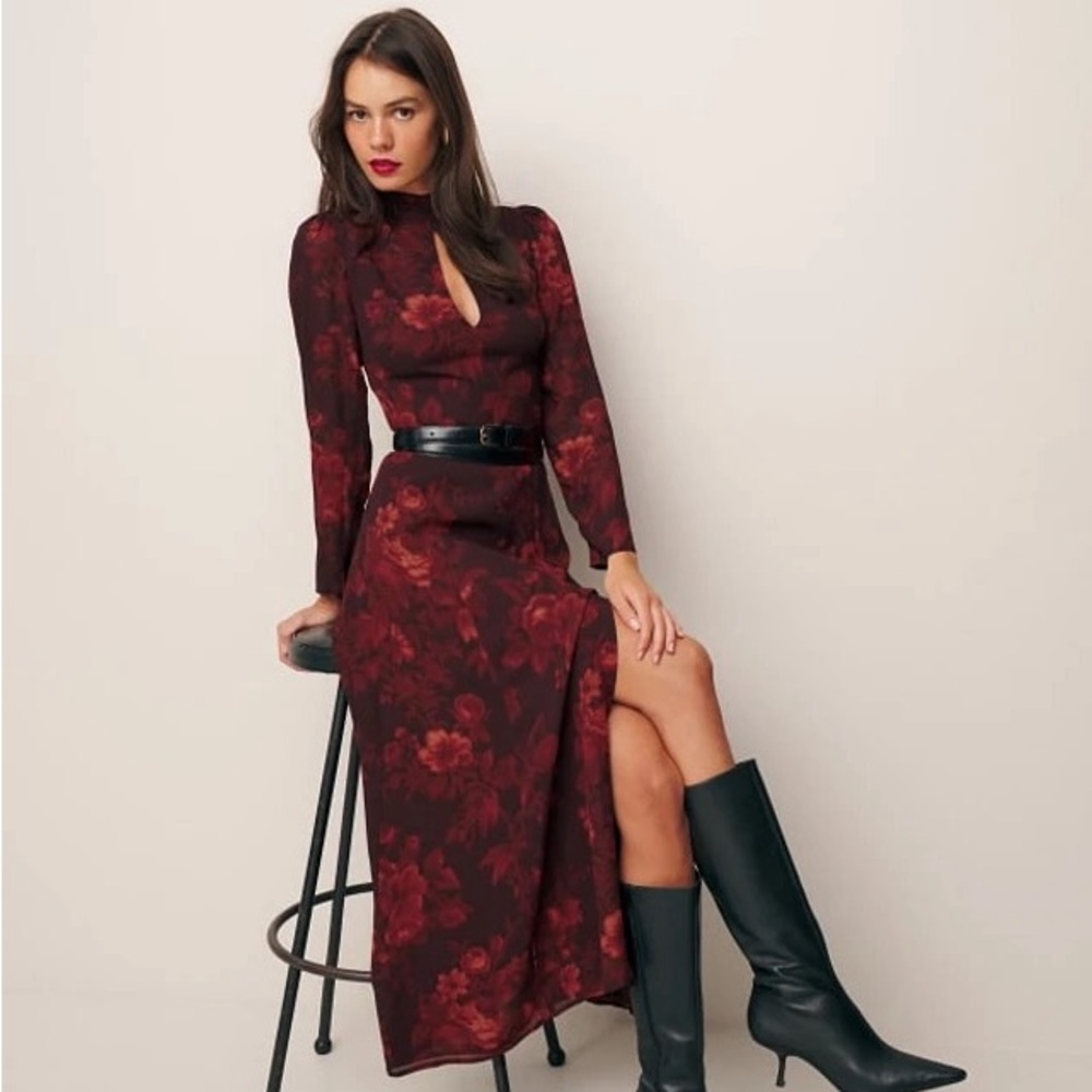 Reformation Castalia Midi Mock Neck Dress